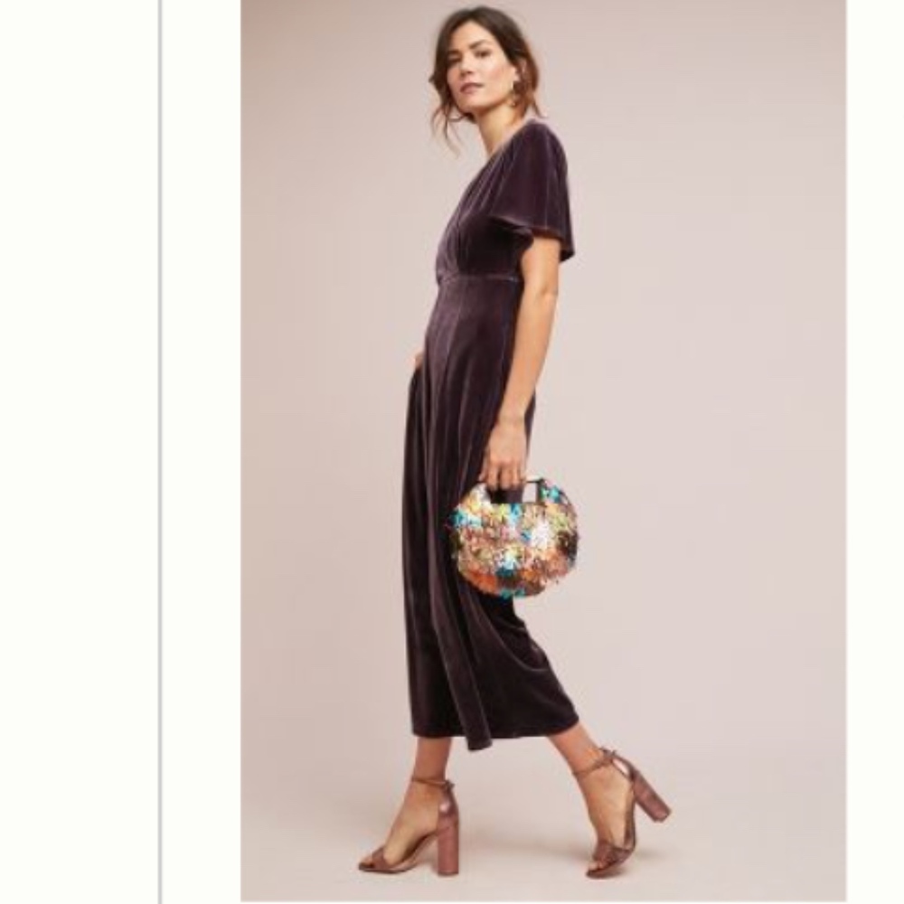 Anthropologie - Mauve Plum Velvet Jumpsuit